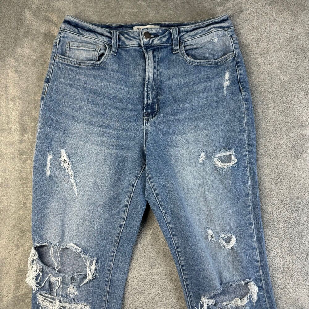 Flying Monkey Jeans Women’s 28 Blue Stretch Distressed Raw Hem Denim Whiskered - Picture 11 of 12